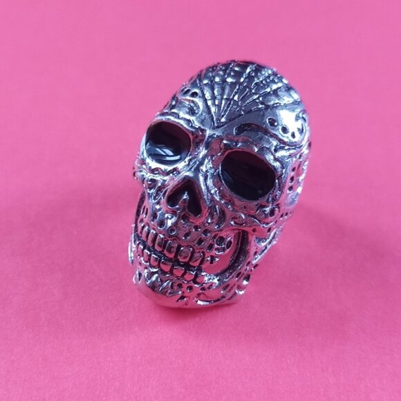 💀🌹 Calavera Day of the Dead Gothic Skull Ring – Size 10/7 - Picture 3 of 4